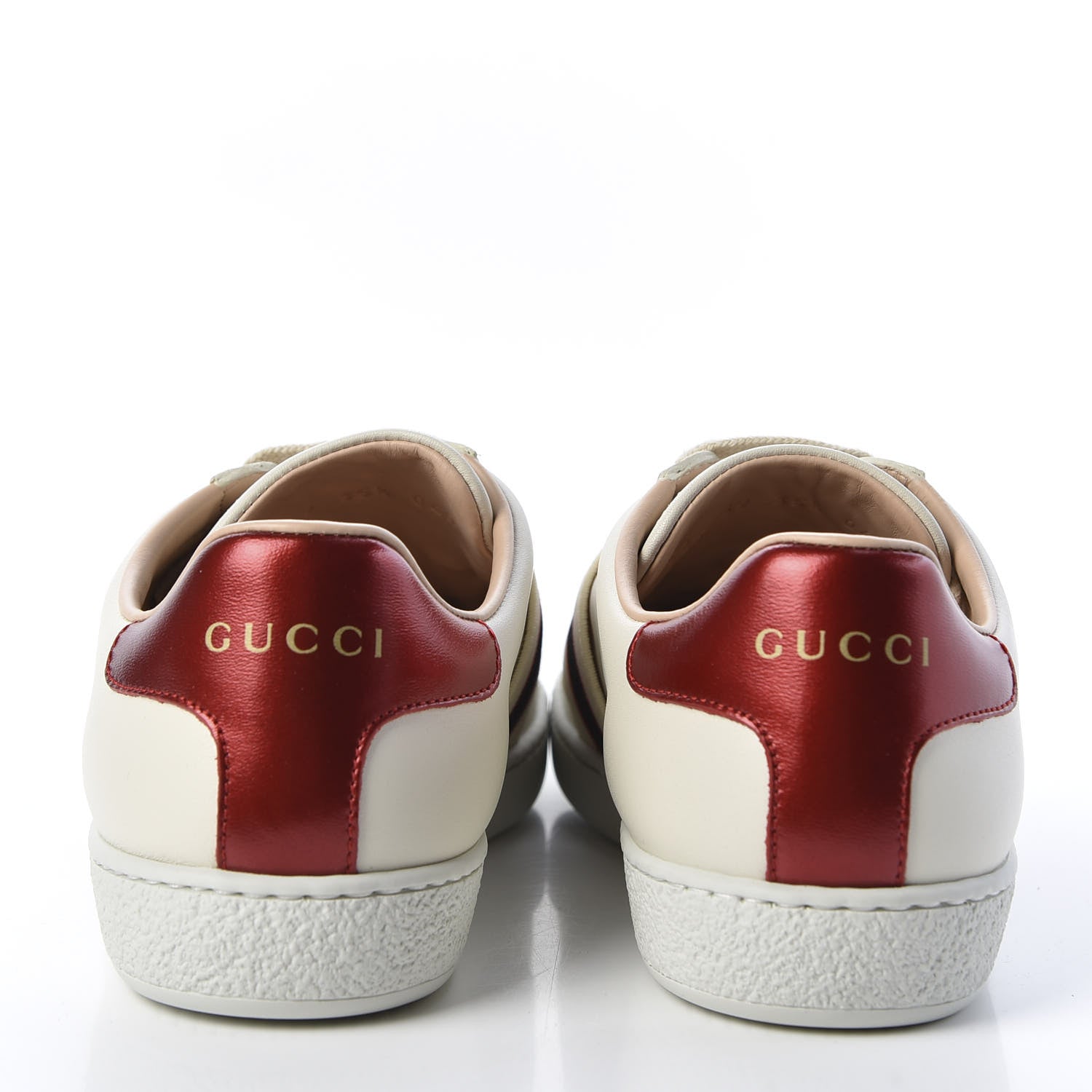 Gucci Calfskin Stripe Womens New Ace Sneakers 35.5 New Mystic White Ecru Red Flame 6 of 10