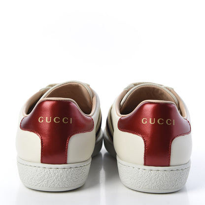 Gucci Calfskin Stripe Womens New Ace Sneakers 35.5 New Mystic White Ecru Red Flame 6 of 10