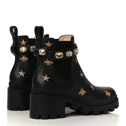 Gucci Calfskin Bee Star Embroidered Belt Ankle Boots 39.5 Black 4 of 9
