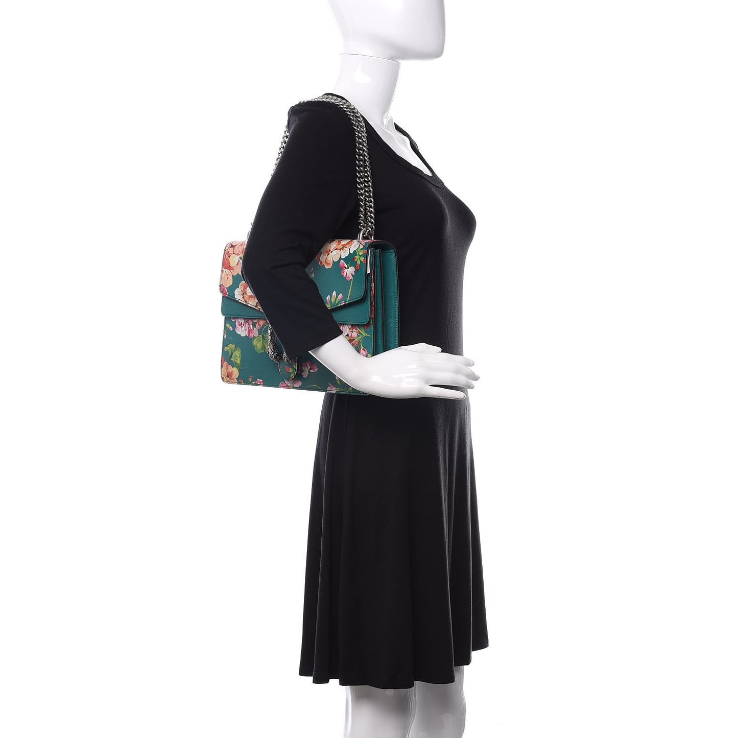 Calfskin Blooms Print Medium Dionysus Shoulder Bag Bright Emerald Multicolor