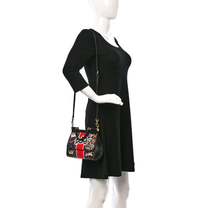 Dolce & Gabbana Dauphine Leopard Graffiti Print Small Miss Sicily Satchel Black 2 of 8