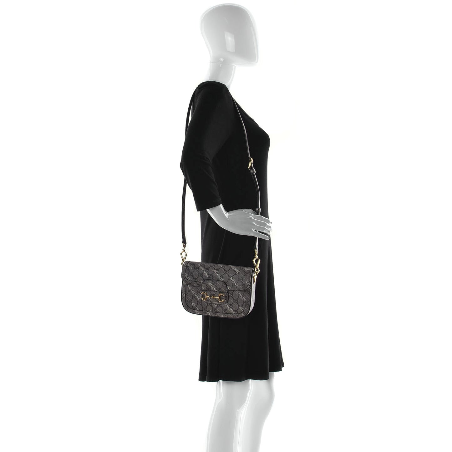 X BALENCIAGA GG Supreme Monogram Web Logo Print Mini Horsebit 1955 Shoulder Bag Beige Ebony