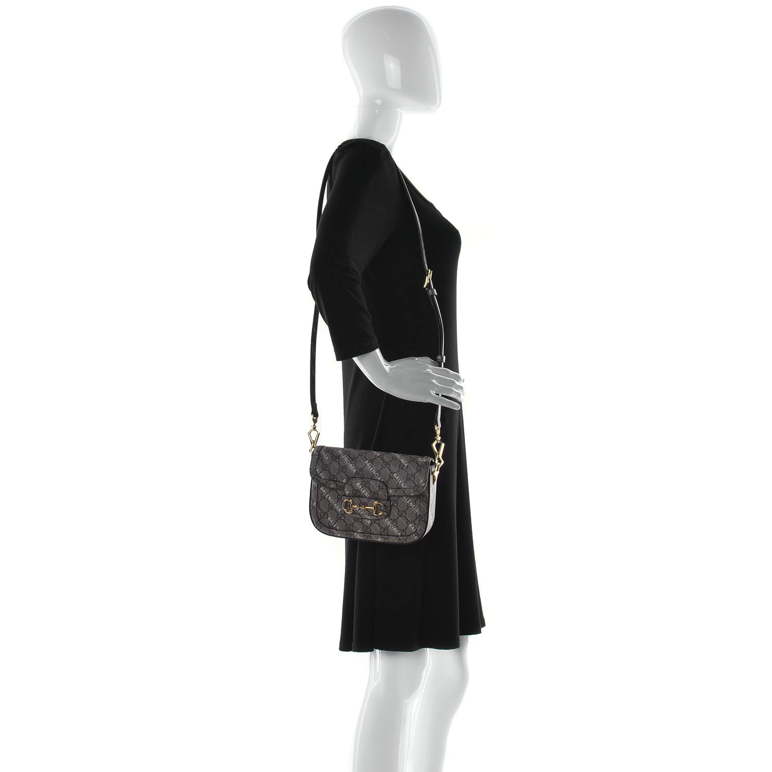 Gucci X BALENCIAGA GG Supreme Monogram Web Logo Print Mini Horsebit 1955 Shoulder Bag Beige Ebony 2 of 11