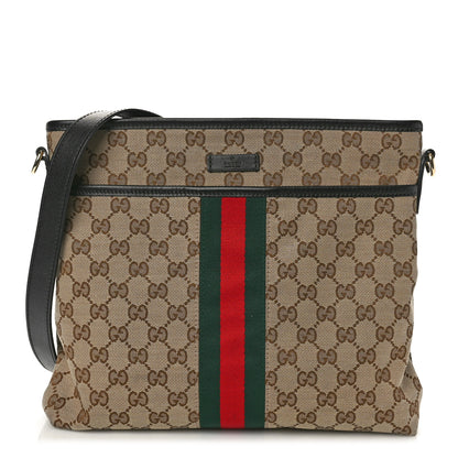 Gucci GG Monogram Web Flat Messenger Bag Black 1 of 10