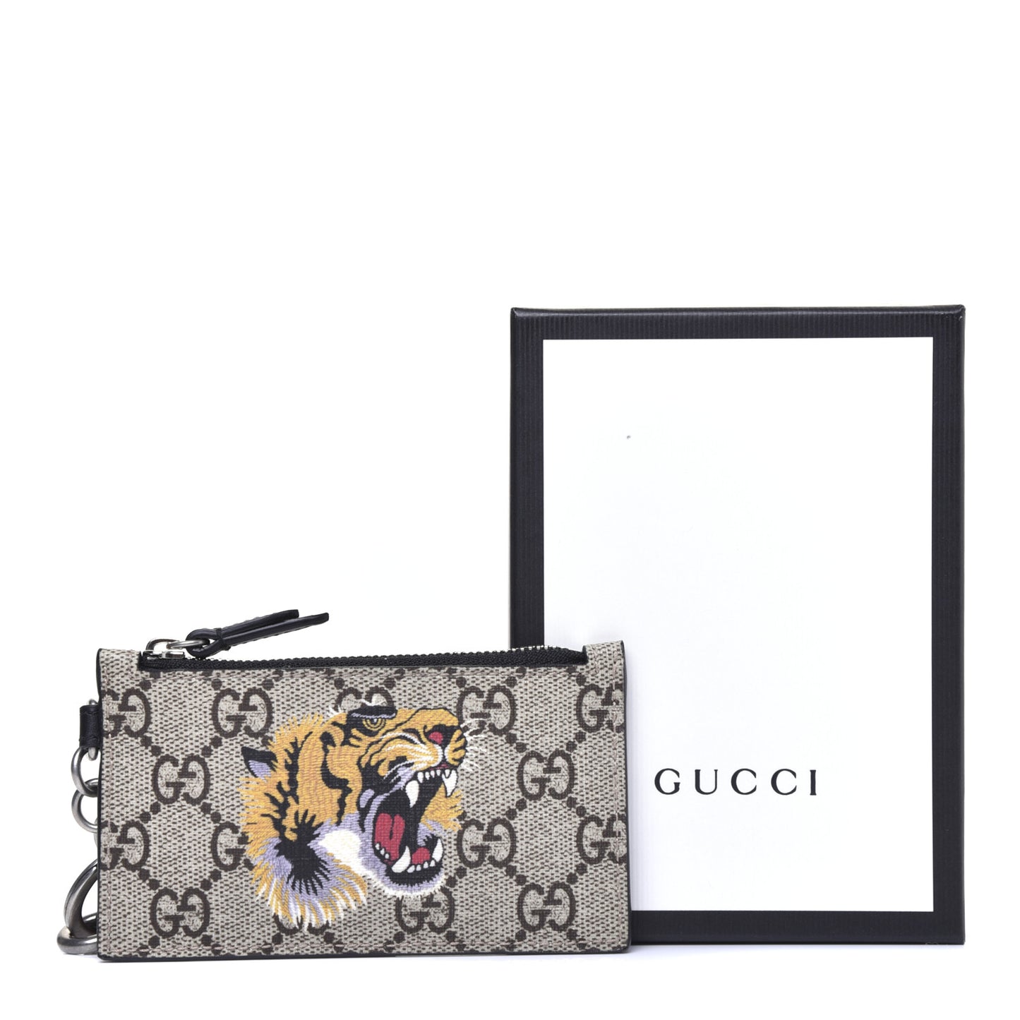 GG Supreme Monogram Tiger Print Lanyard Coin Case Card Holder