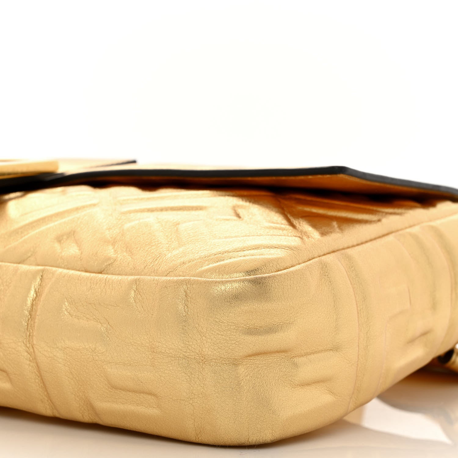 Fendi Vitello Catalan Mirror FF 1974 Embossed Large Baguette Gold 10 of 12