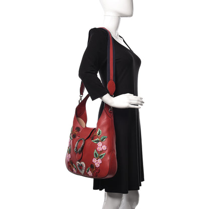 Gucci Calfskin Web Embroidered Medium Dionysus Hobo Hibiscus Red 3 of 11