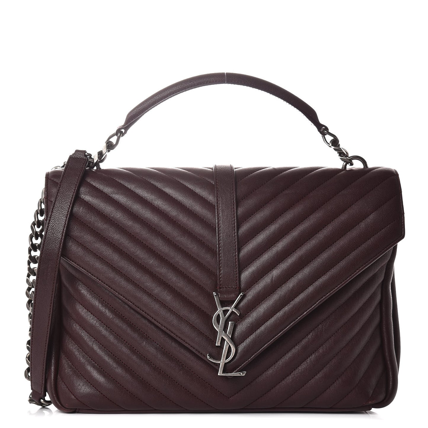 Sheepskin Matelasse Chevron Monogram Large College Satchel Amaranto