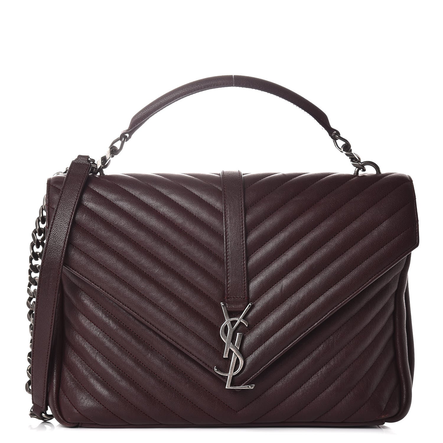 Saint Laurent Sheepskin Matelasse Chevron Monogram Large College Satchel Amaranto 1 of 10