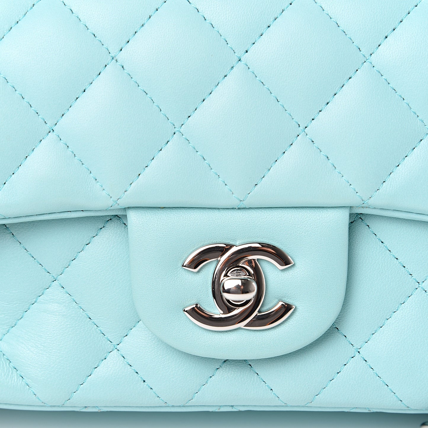 Lambskin Quilted Mini Rectangular Flap Light Blue