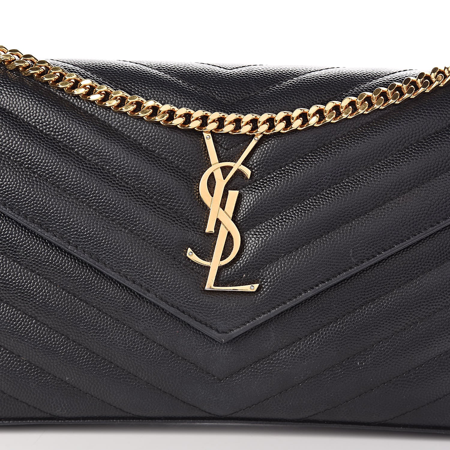 Saint Laurent Grain De Poudre Matelasse Chevron Monogram Chain Wallet Black 19 of 23