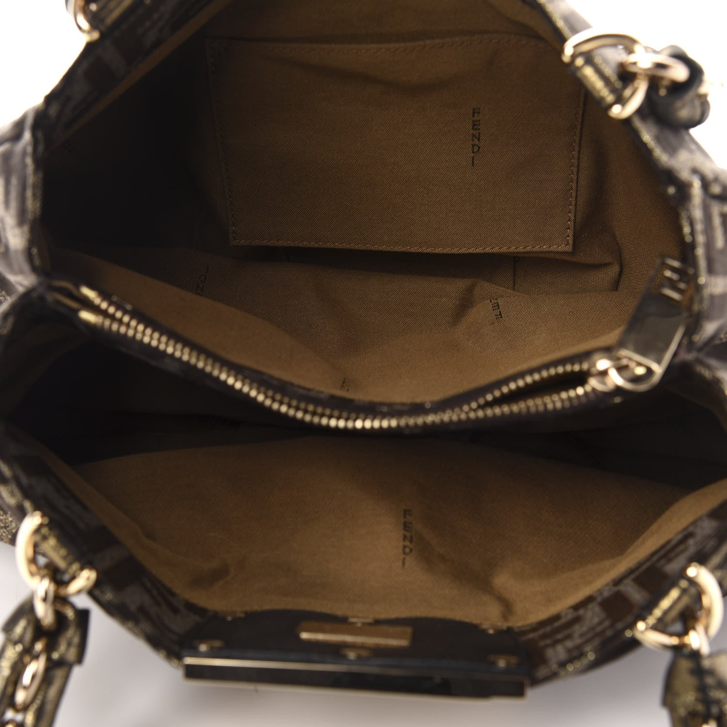 Fendi Metallic Lurex Zucca Small Mia Tote Tobacco 5 of 9