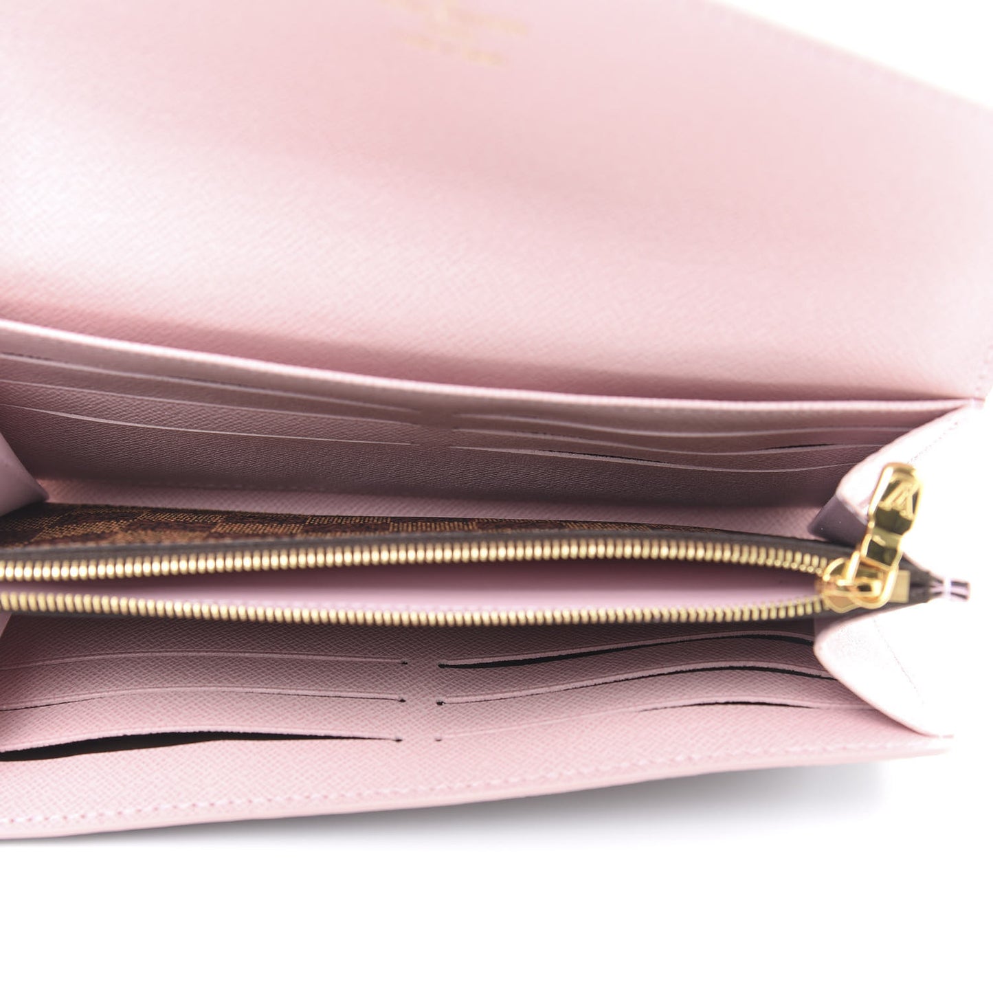 Damier Ebene Studded Sarah Wallet NM Rose Ballerine
