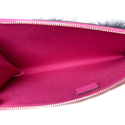 Fendi Vitello Dolce Fox Fur Monster Eyes Zip Around Pouch Magenta 5 of 8