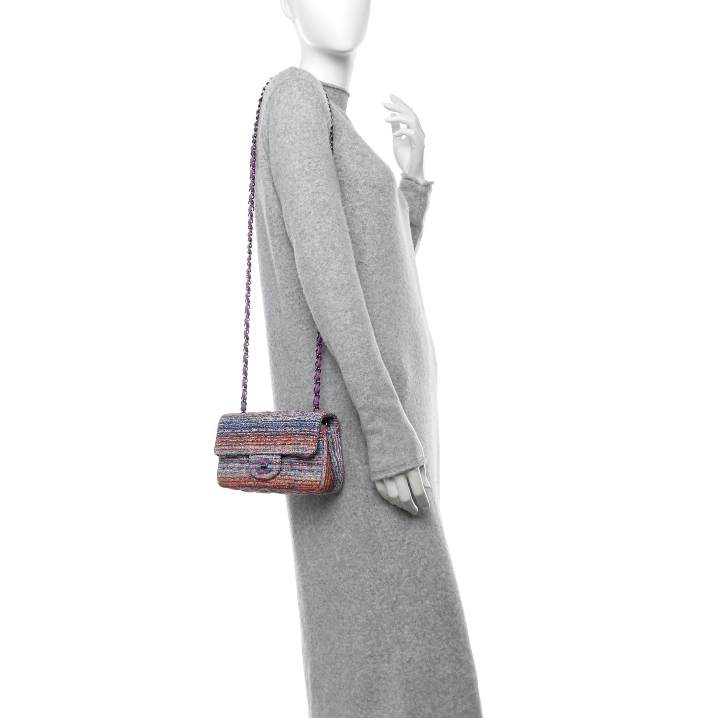 Tweed Quilted Mini Rectangular Flap Blue Pink Orange