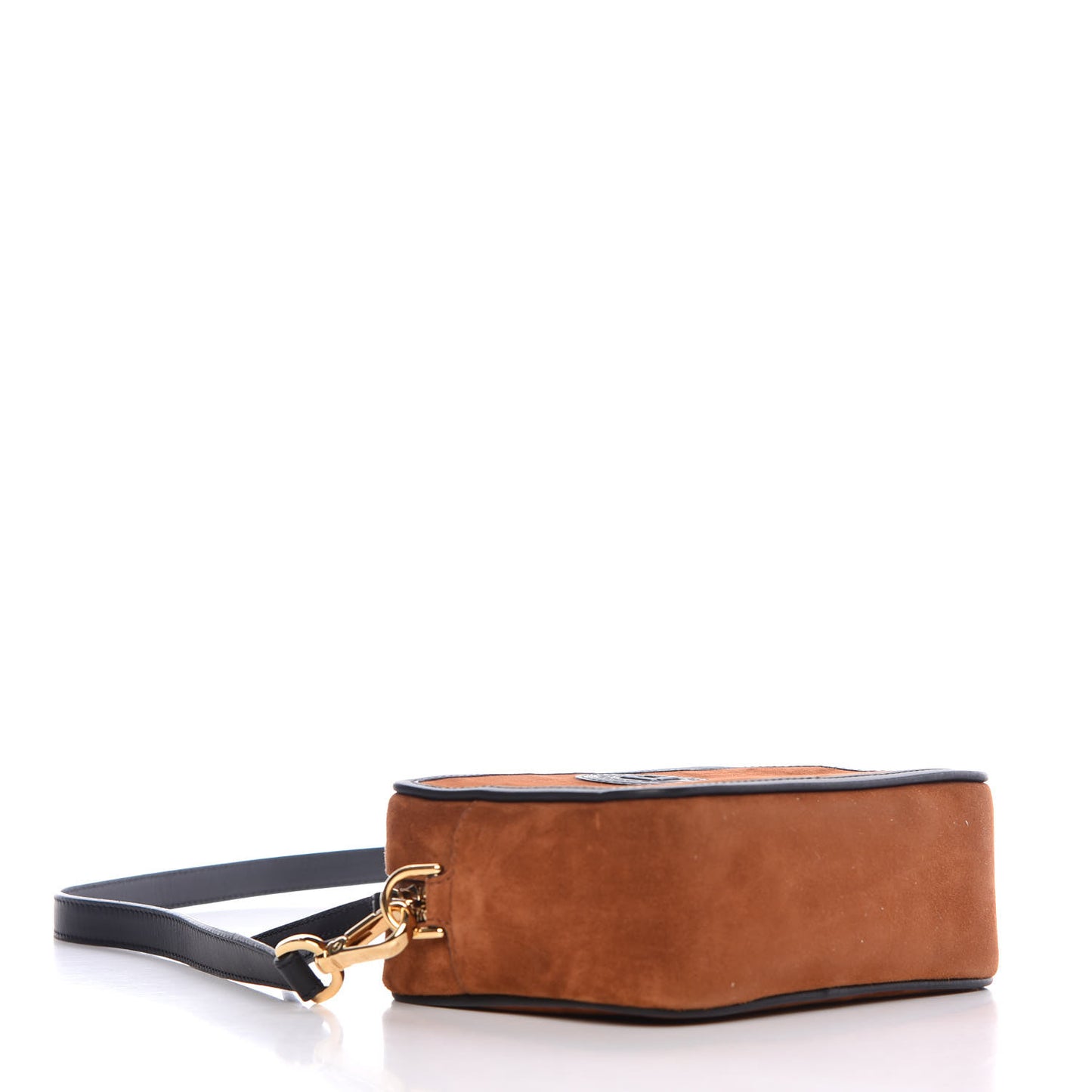 Suede Goatskin Stamp Patch Mini Camera Case Cuoio Black