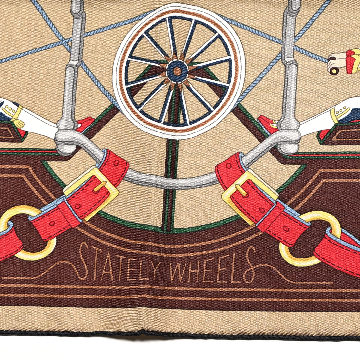 Hermes Silk Stately Wheels Scarf 90 Sable Brun Rouge 5 of 5
