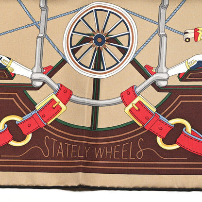 Hermes Silk Stately Wheels Scarf 90 Sable Brun Rouge 5 of 5
