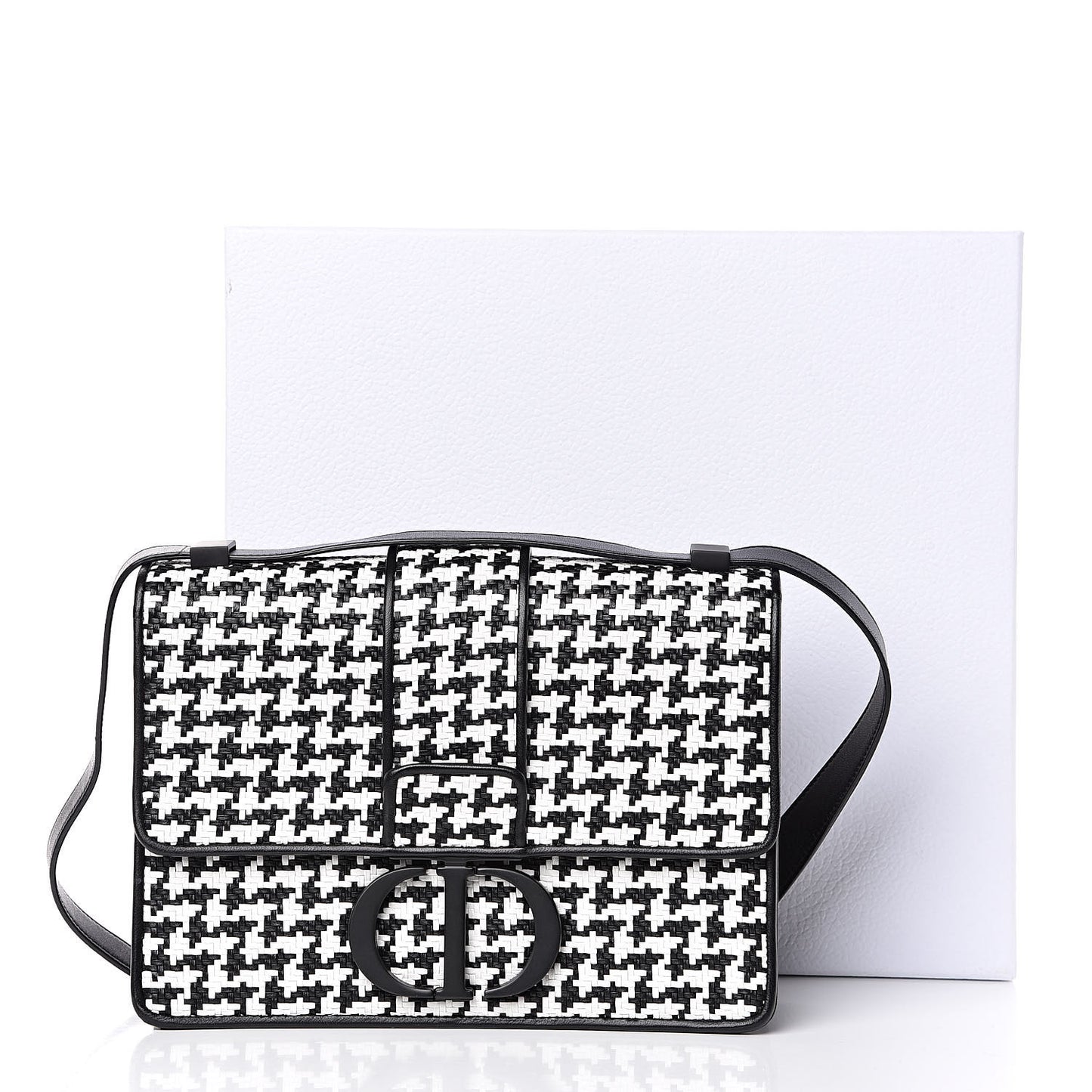 Lambskin Houndstooth Braided 30 Montaigne Flap Bag Black White