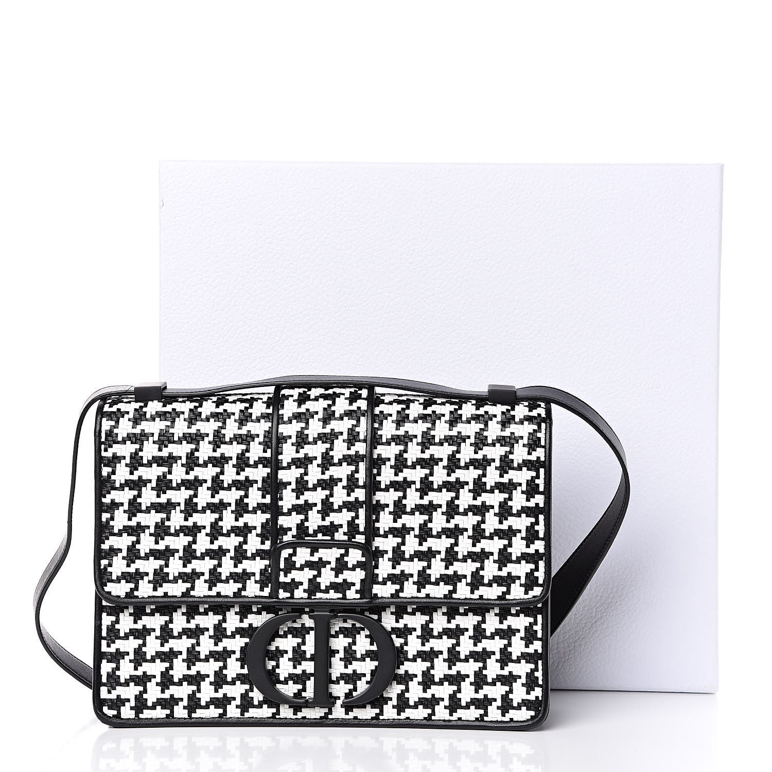 Christian Dior Lambskin Houndstooth Braided 30 Montaigne Flap Bag Black White 12 of 12