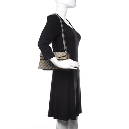 Gucci GG Supreme Monogram Suede Crystal Small Dionysus Shoulder Bag Beige Ebony Taupe 2 of 10