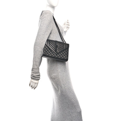Saint Laurent Grain De Poudre Textured Mixed Matelasse Triquilt Medium Monogram Monochrome Satchel Black 2 of 10
