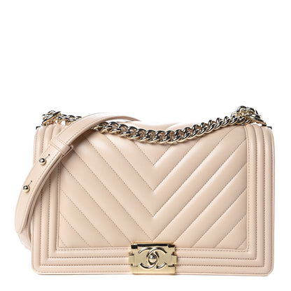 Chanel Lambskin Chevron Quilted New Medium Boy Flap Beige 1 of 11