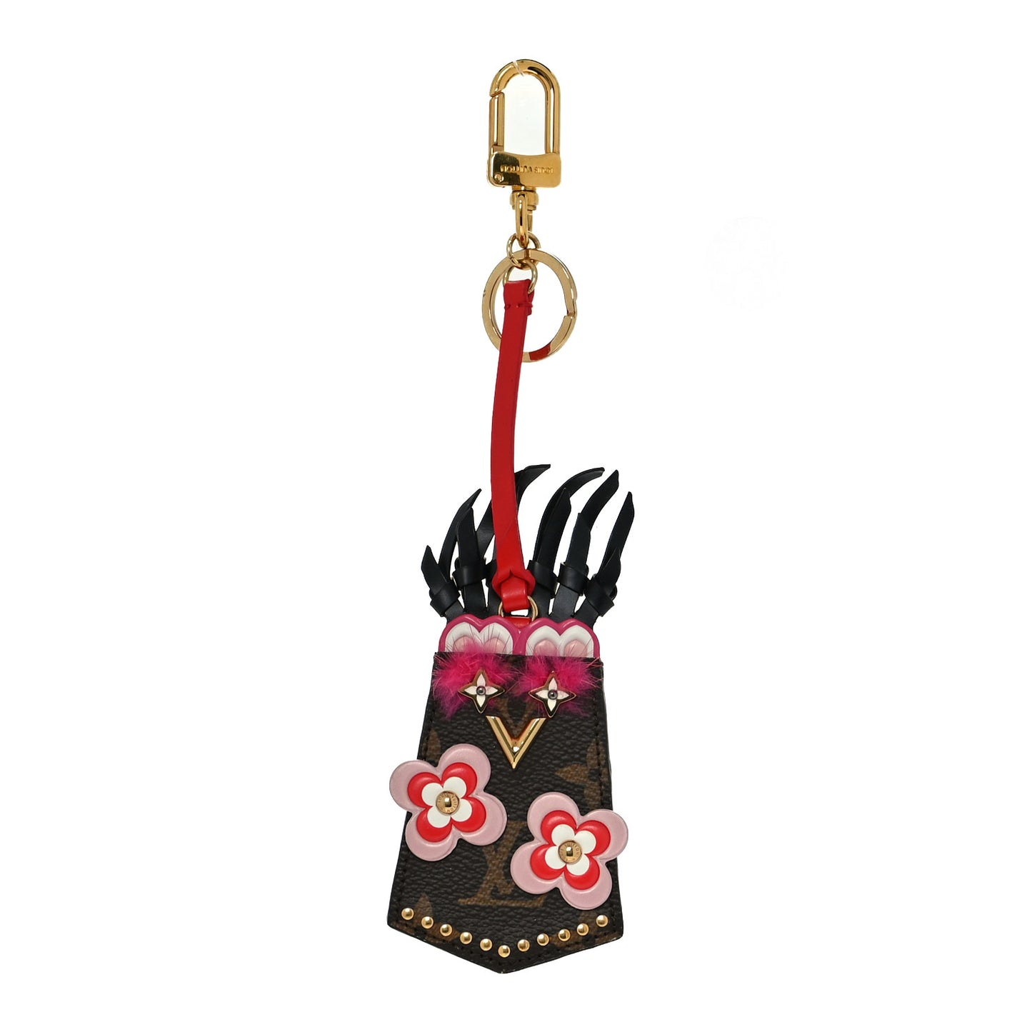 Monogram Calfskin Studded Mink Fur Bag Charm Multicolor