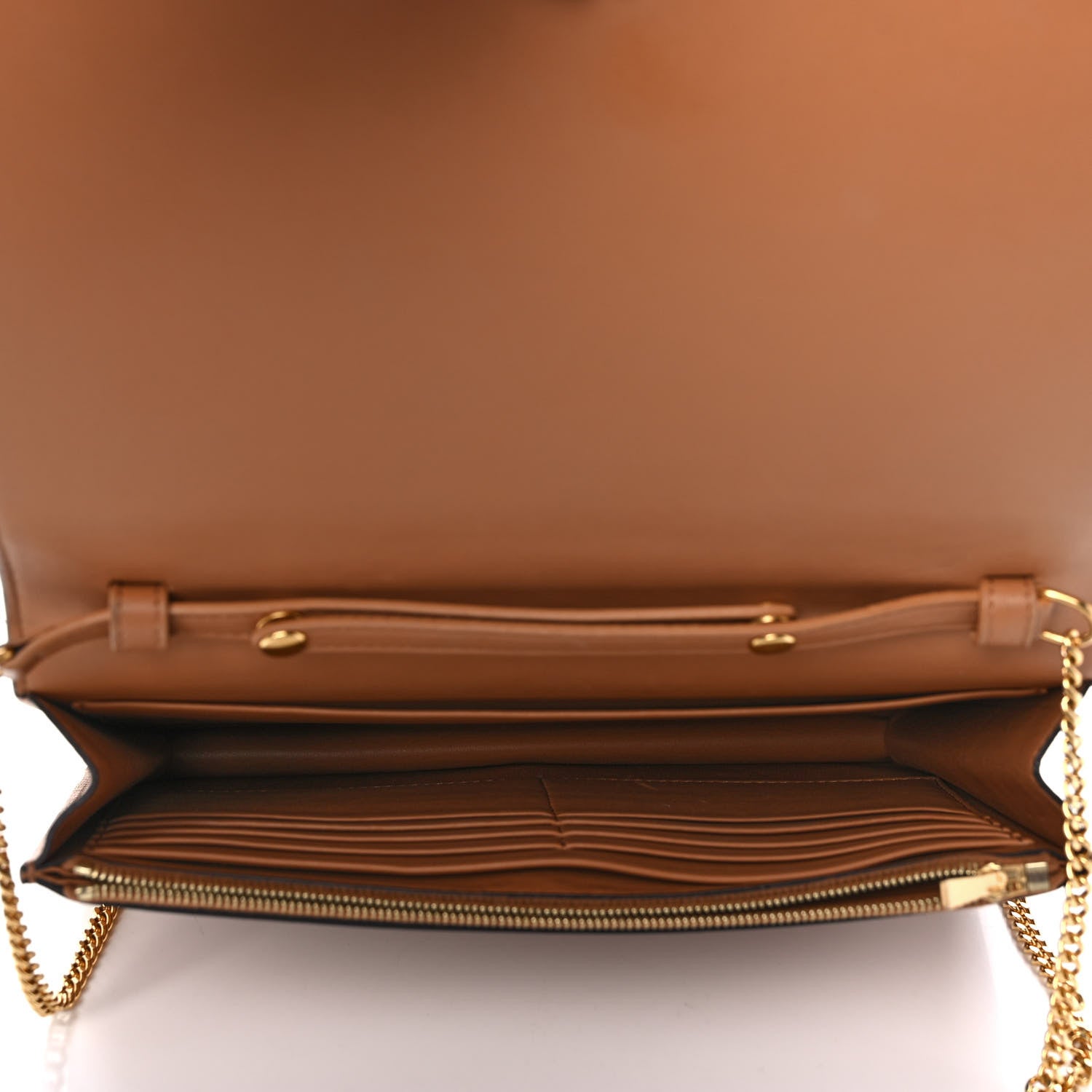 Celine Smooth Lambskin Frame Evening Chain Clutch Tan Optic White 5 of 9