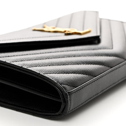 Saint Laurent Grain De Poudre Matelasse Chevron Monogram Chain Wallet Black 9 of 10