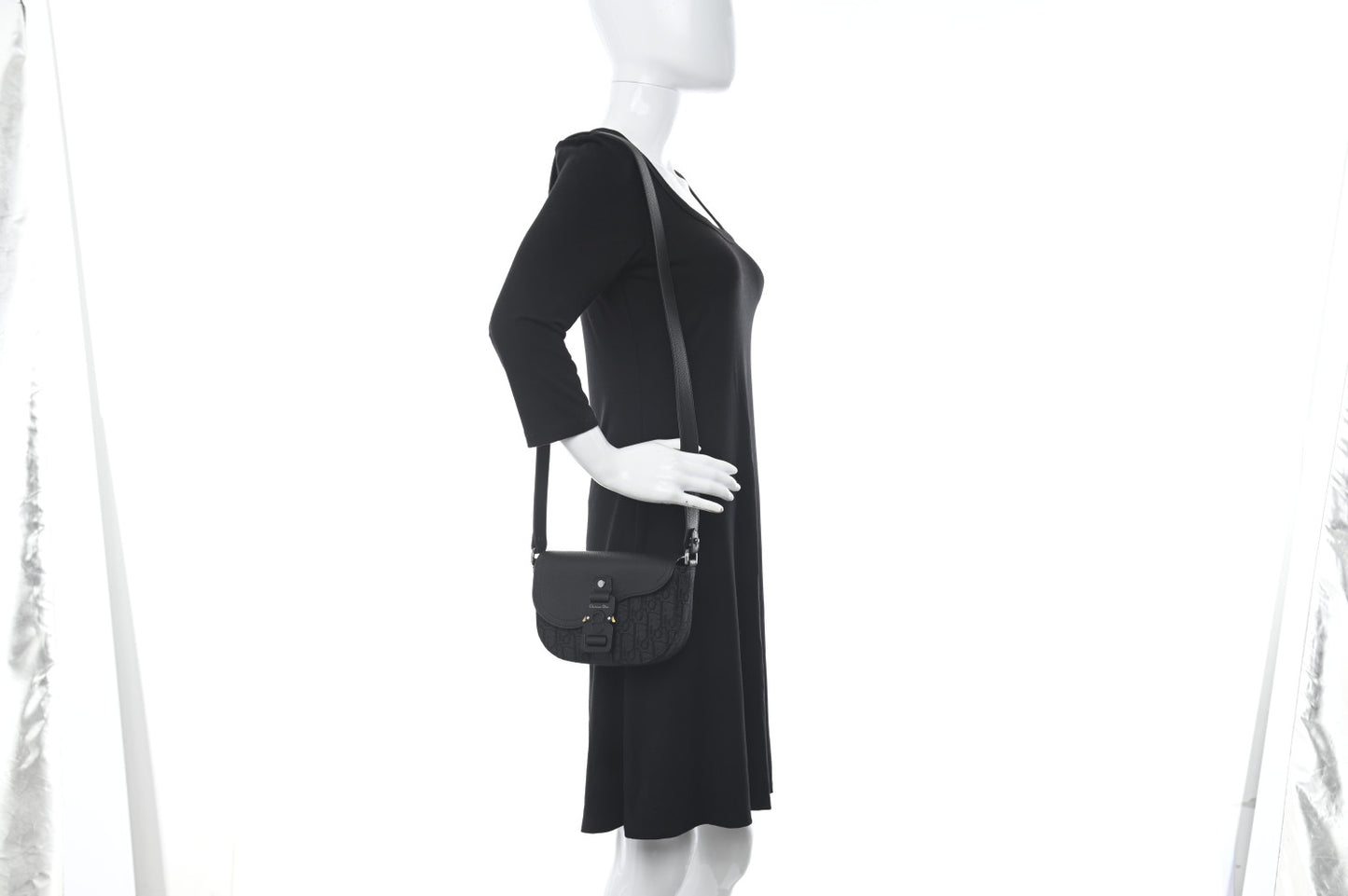 Grained Calfskin Oblique Saddle Pouch Black