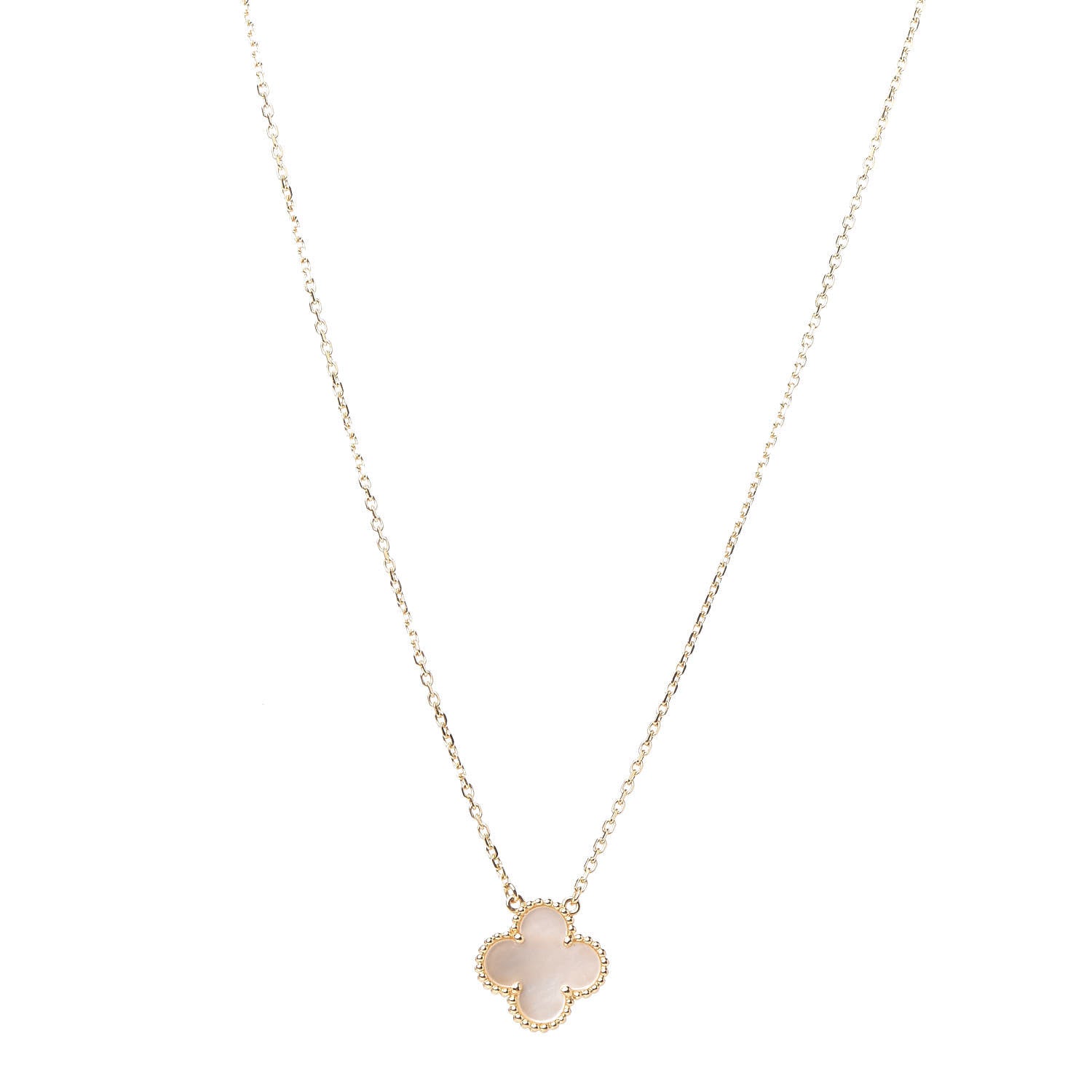 Van Cleef & Arpels 18K Yellow Gold Mother of Pearl Vintage Alhambra Pendant Necklace 1 of 6