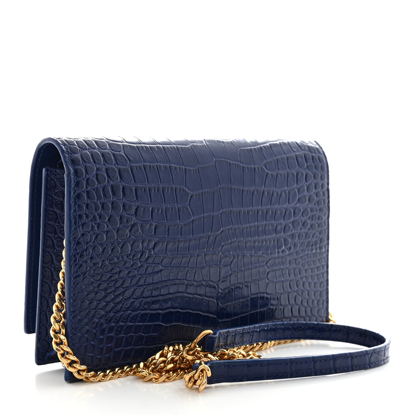 Calfskin Crocodile Embossed Kate Monogram Tassel Chain Wallet Royal Blue