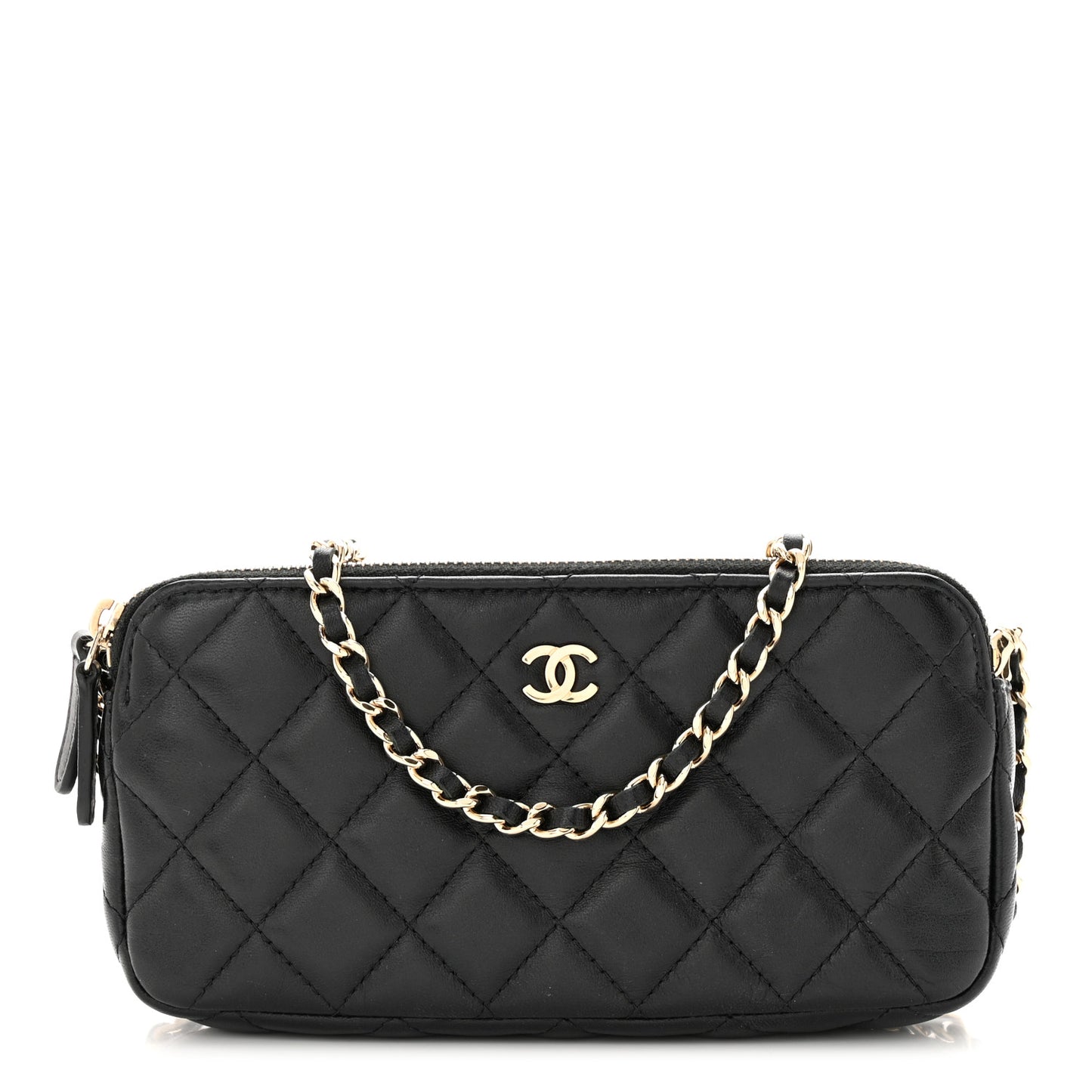 Lambskin Quilted Small Clutch With Chain Black