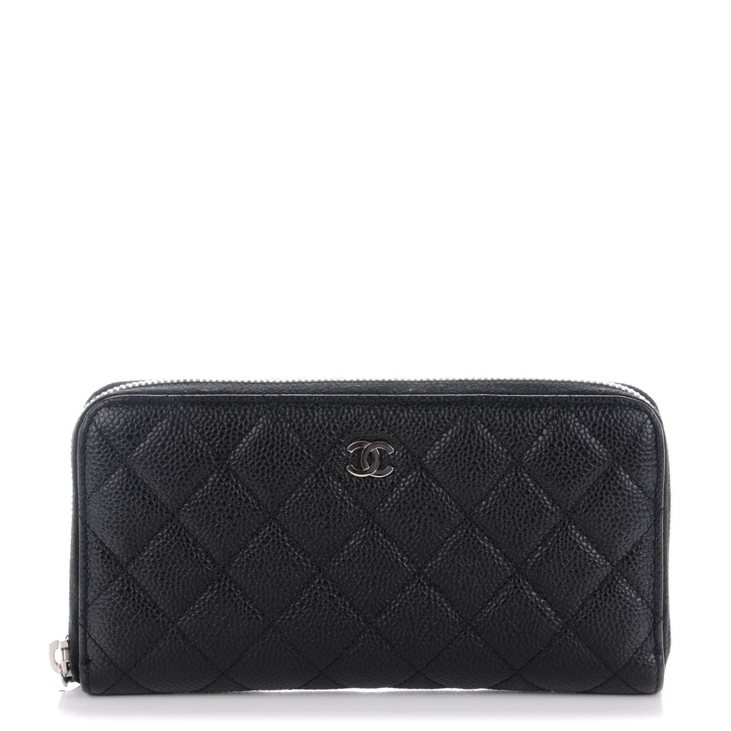Caviar Quilted Large Gusset Zip Around Wallet Black