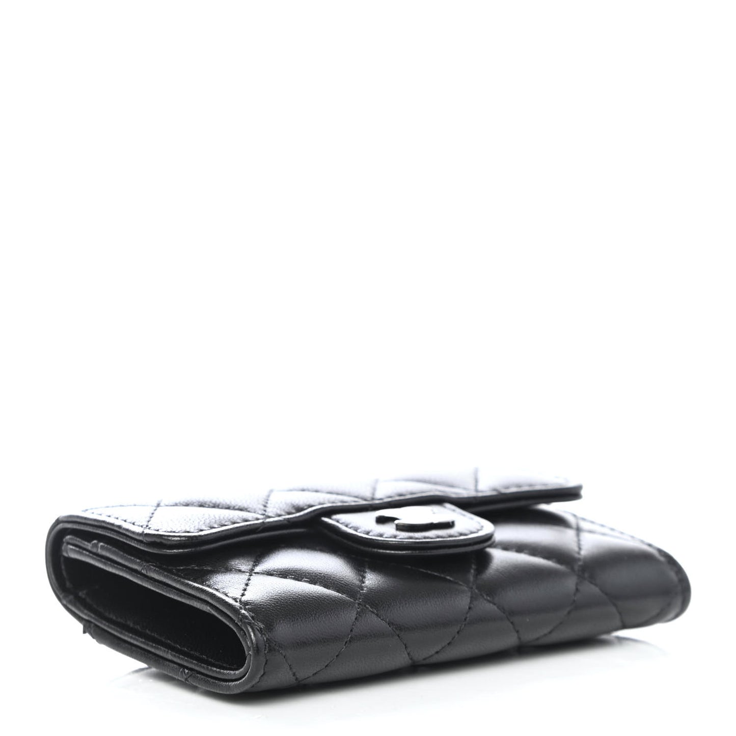 Lambskin Quilted Flap Card Holder Wallet So Black