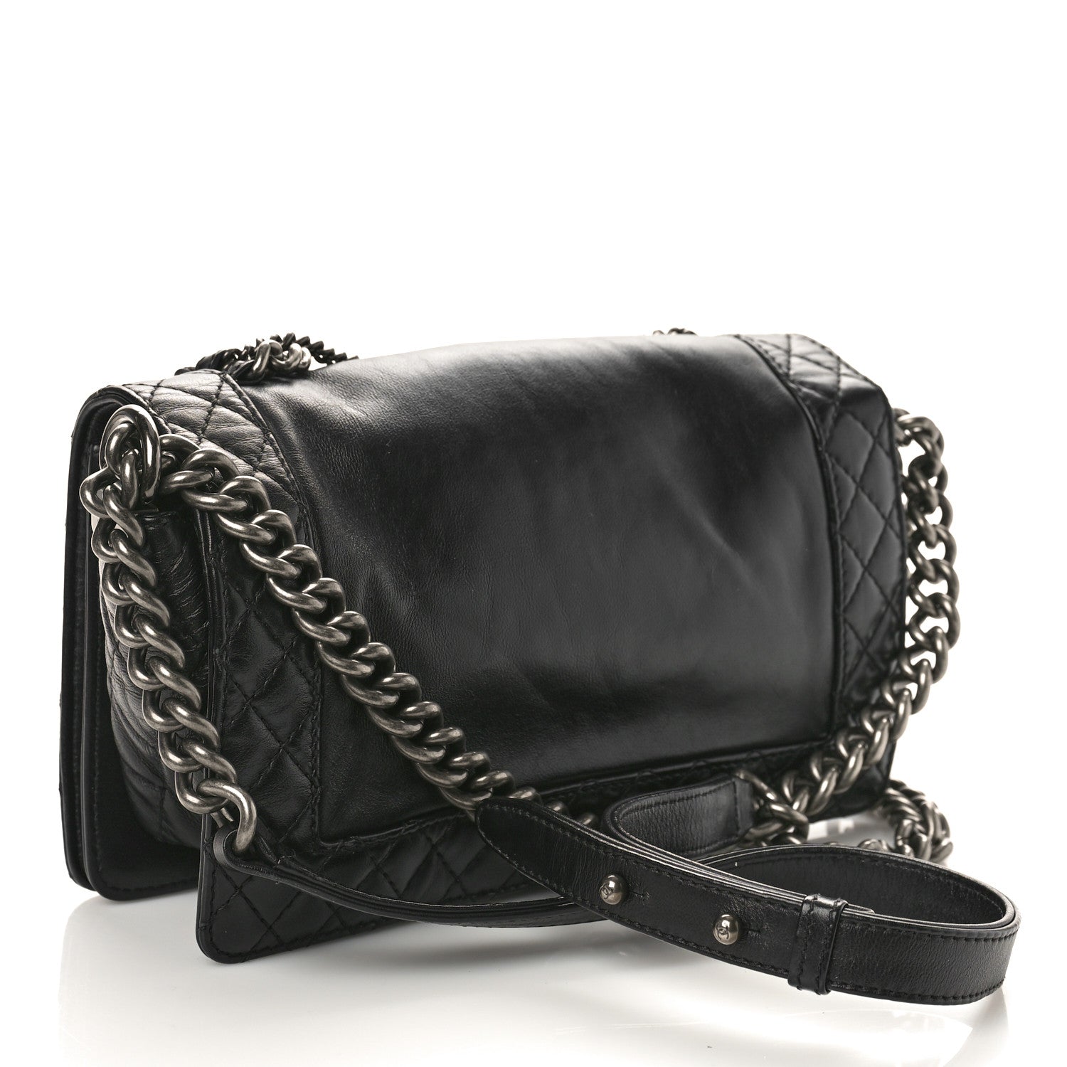 Chanel Calfskin Enchained Medium Boy Flap Black 2 of 10