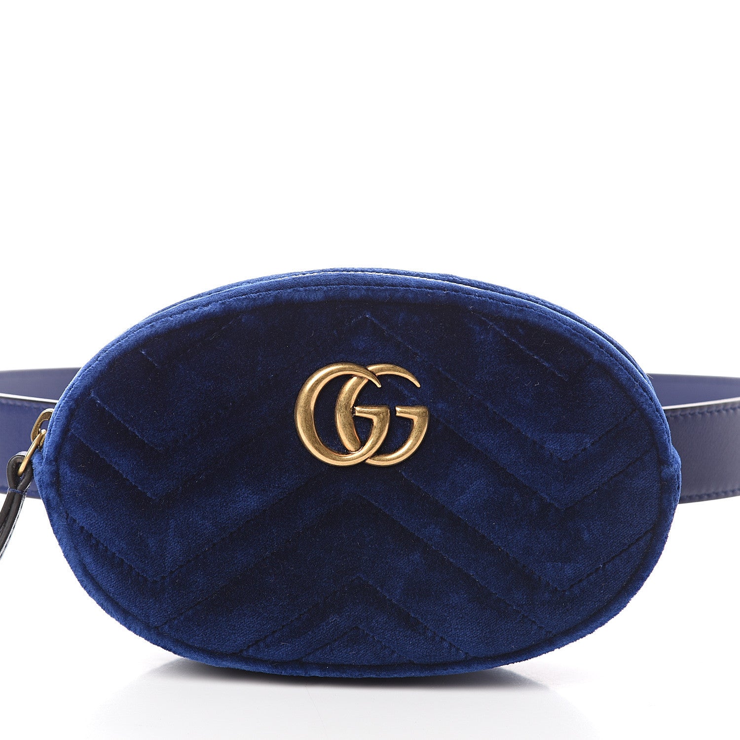 Gucci Velvet Matelasse GG Marmont Belt Bag 85 34 Cobalt Blue 6 of 8