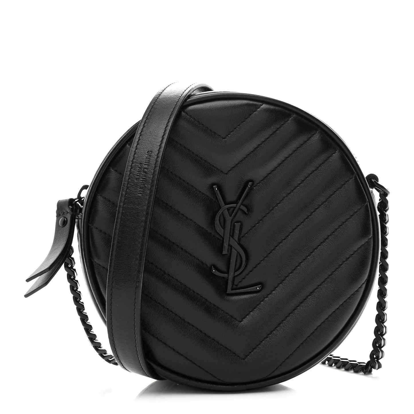 Calfskin Matelasse Chevron Round Vinyle Camera Bag Black