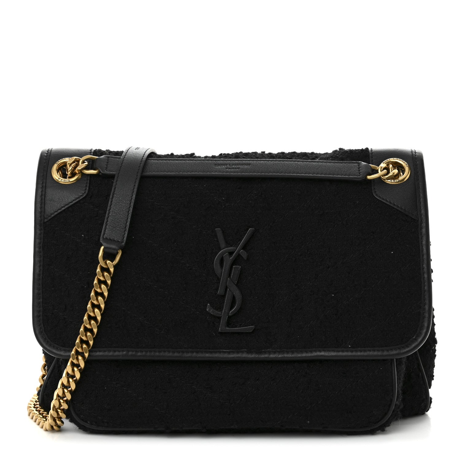 Saint Laurent Boucle Tweed Monogram Medium Niki Chain Satchel Black 1 of 12