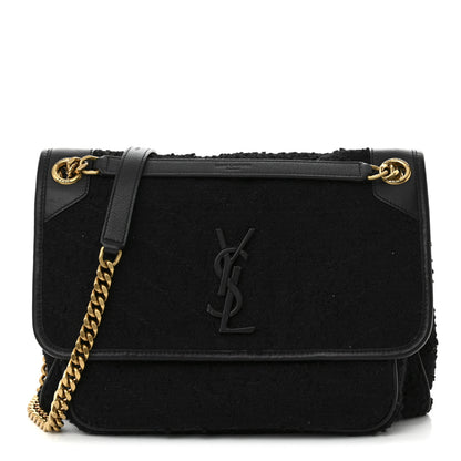 Saint Laurent Boucle Tweed Monogram Medium Niki Chain Satchel Black 1 of 12