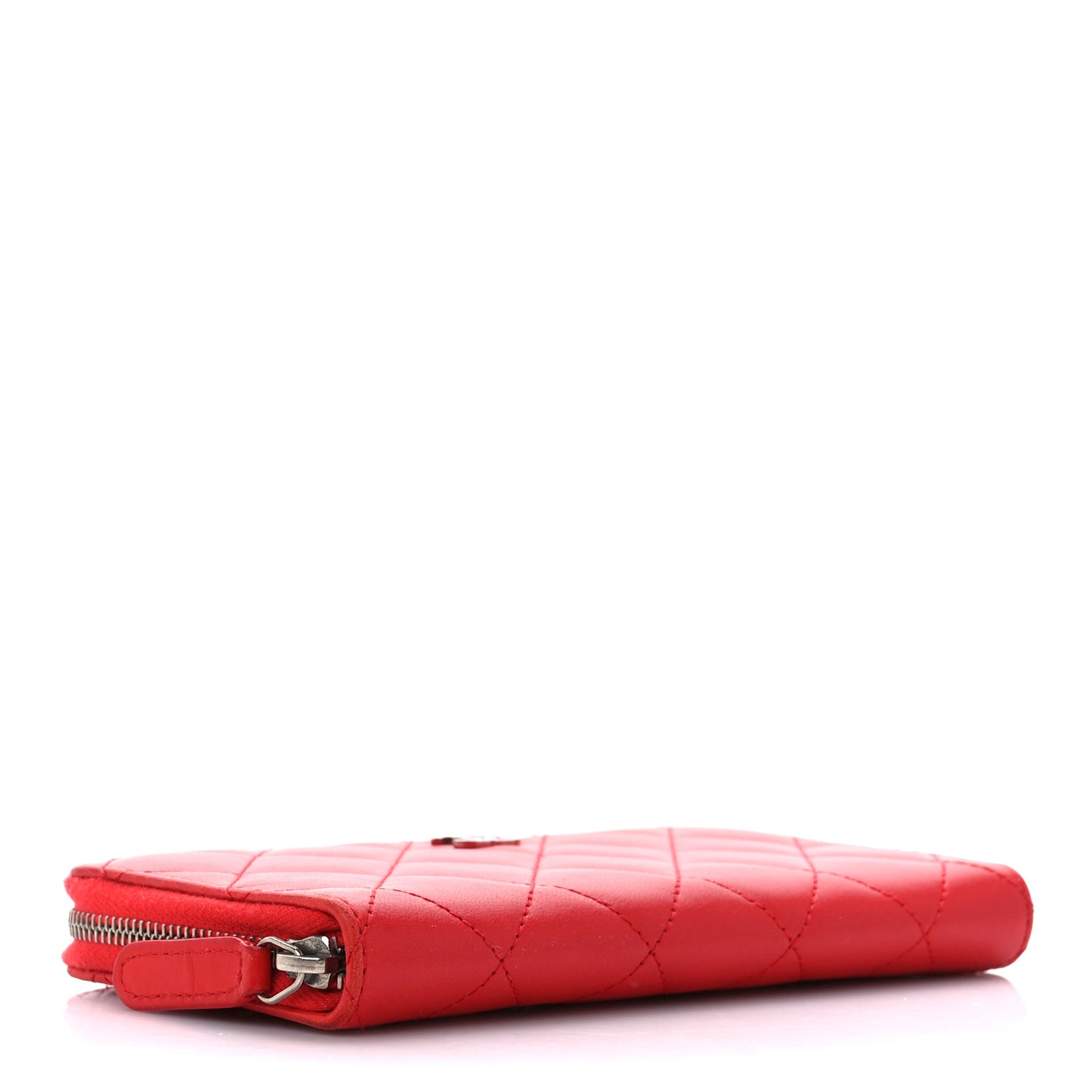 Lambskin Quilted Small Zip Around Wallet Red
