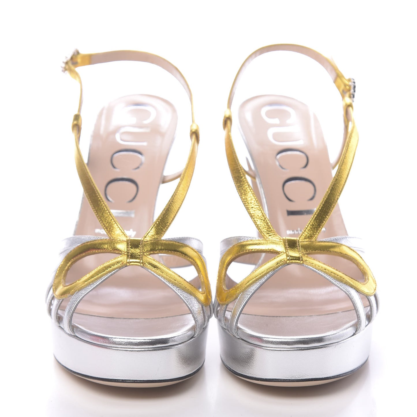 Metallic Nappa Crystal Zephyra Slingback Platform High Heel Sandals 39 Silver Gold