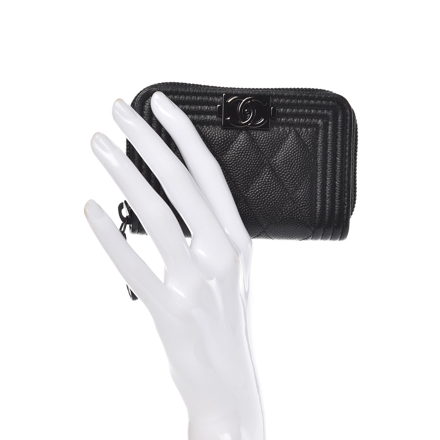Chanel Caviar Quilted Boy Zip Around Coin Purse Wallet So Black 2 of 8