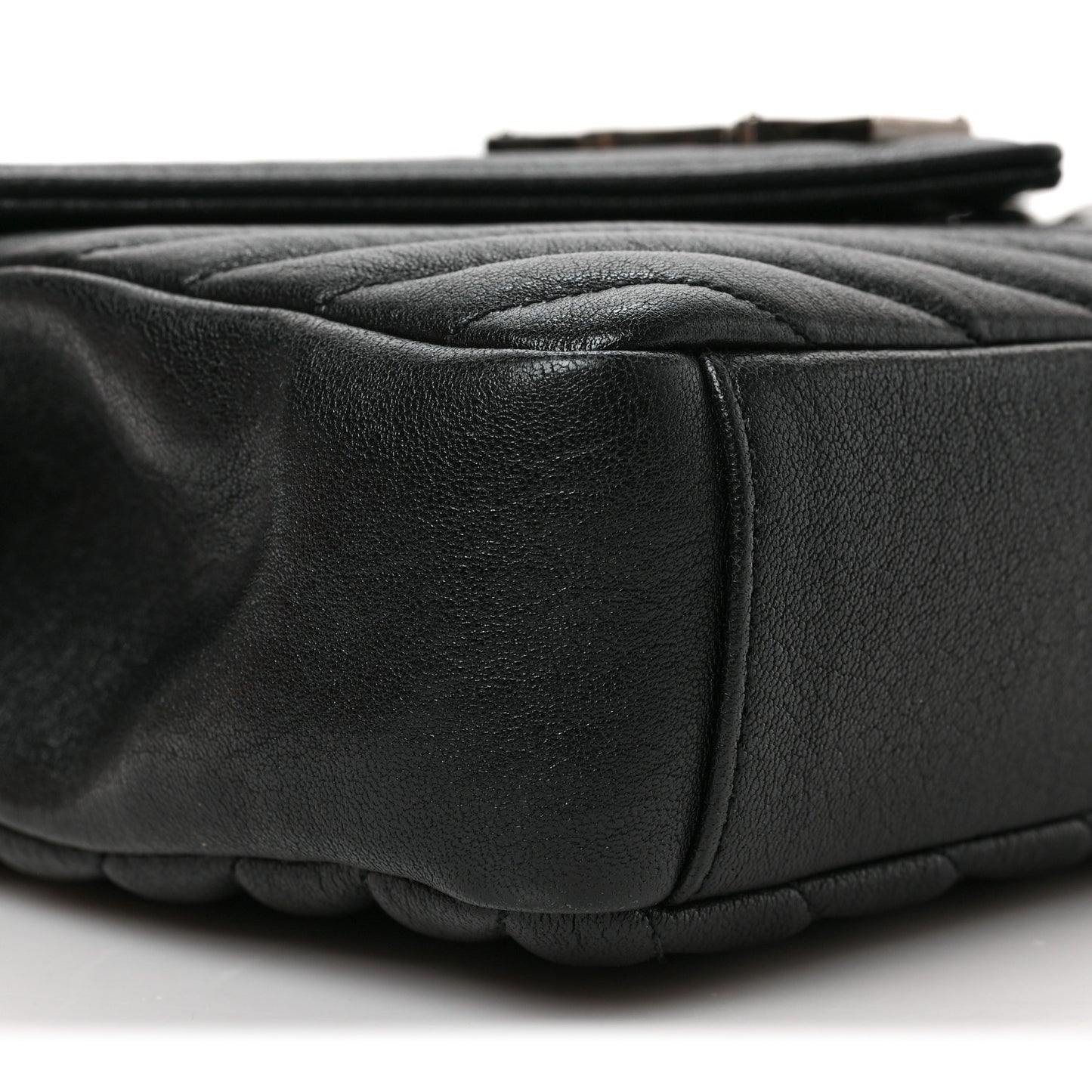 Sheepskin Matelasse Chevron Monogram Medium College Bag Black