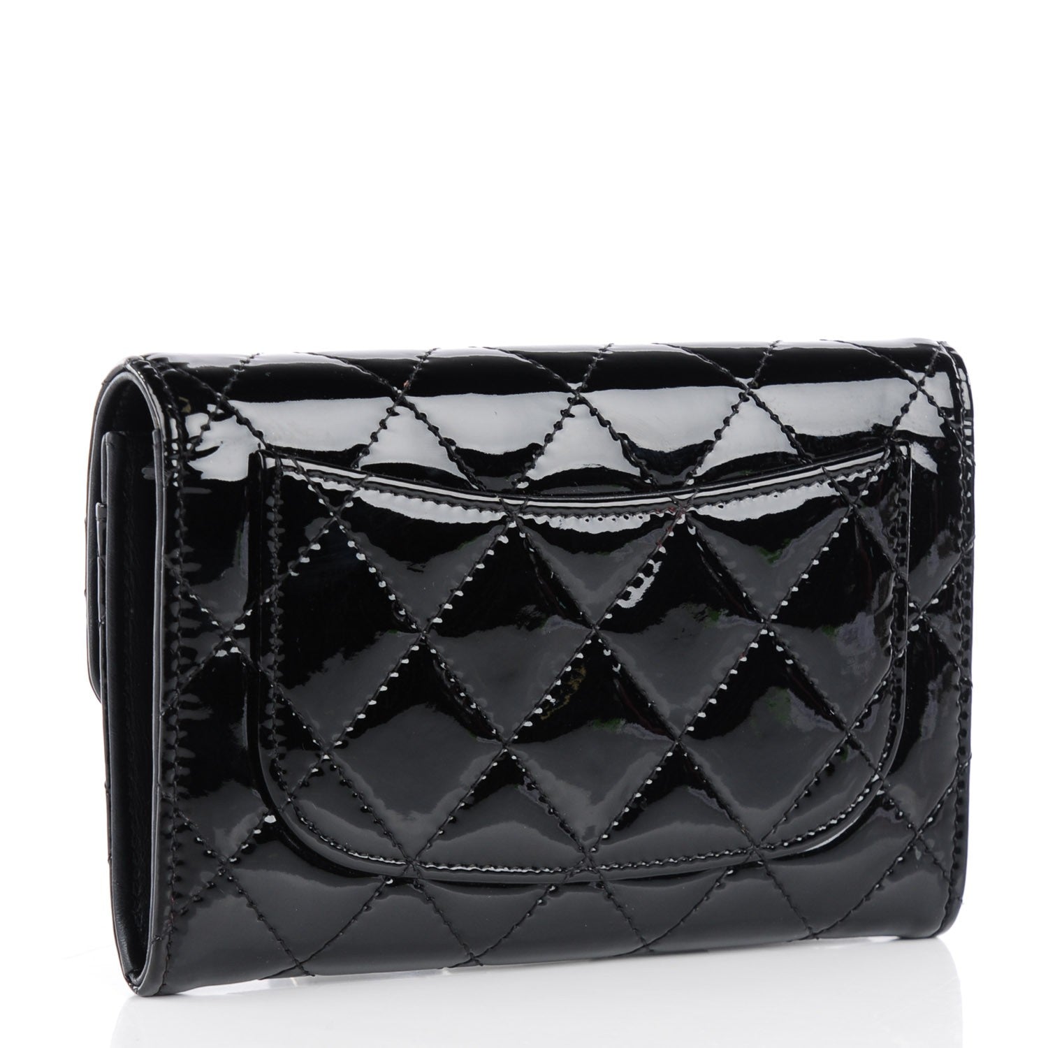Chanel Patent Calfskin Quilted Small Flap Wallet Black 3 of 8