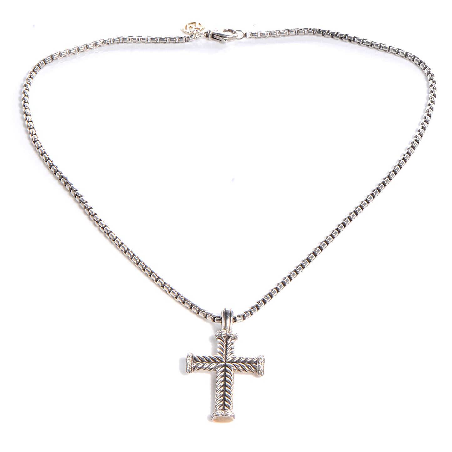 Sterling Silver Diamond Chevron Cross Pendant Necklace