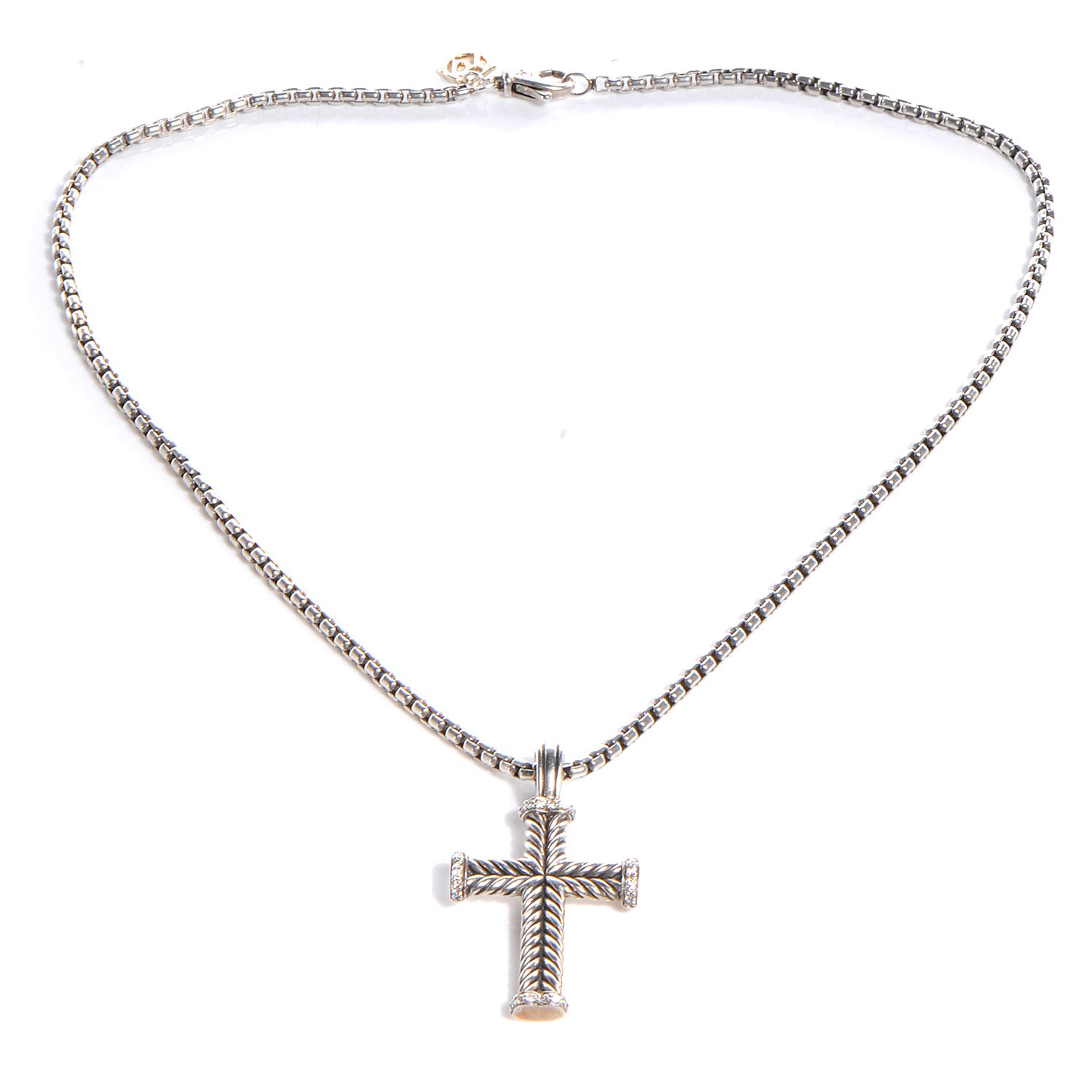 David Yurman Sterling Silver Diamond Chevron Cross Pendant Necklace 3 of 6