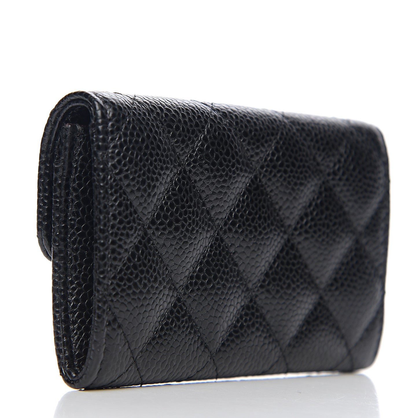Caviar Quilted Flap Card Holder Black
