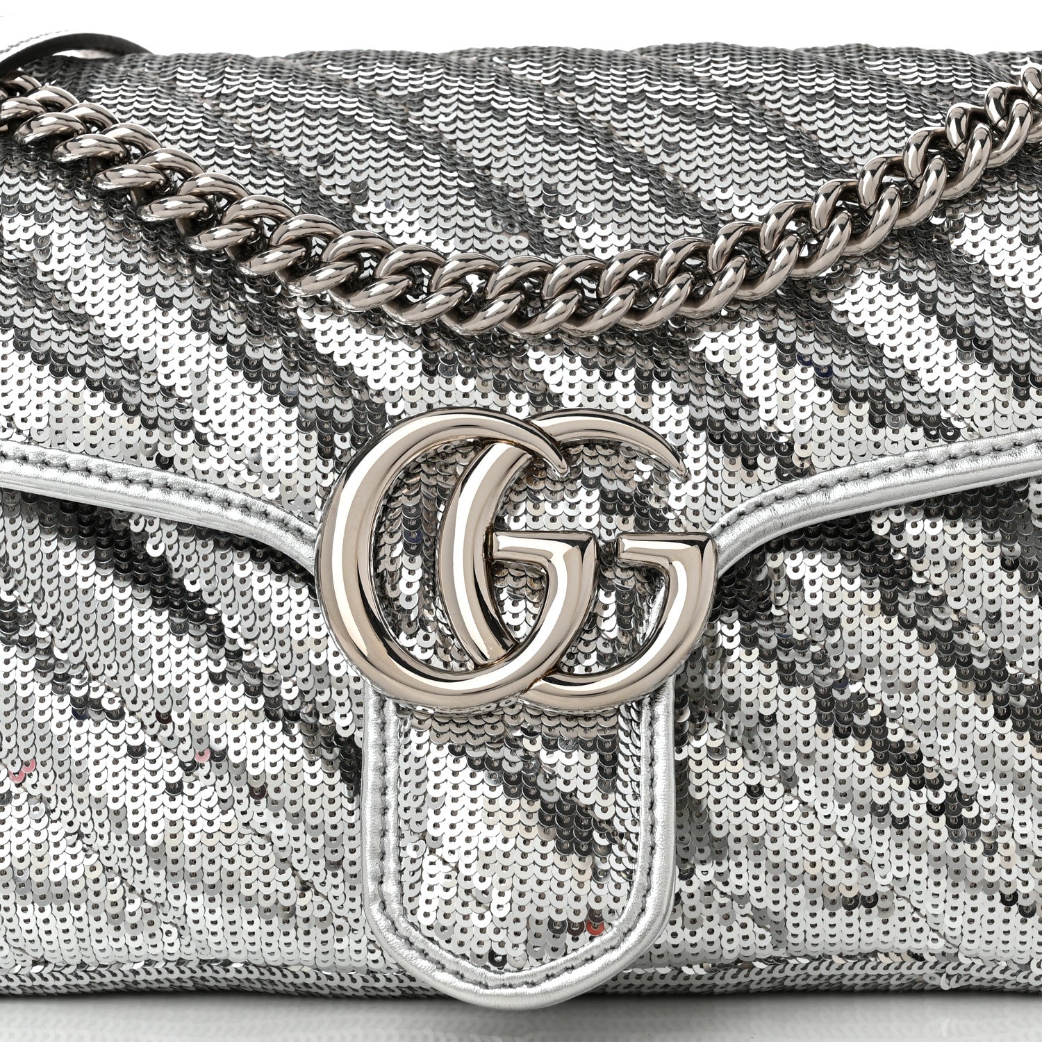 Gucci Sequin Matelasse Small GG Marmont Shoulder Bag Silver